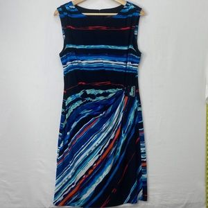 Tahari Womens 10 Sleeveless Dress Black with Blue and Orange Abstract Stripes